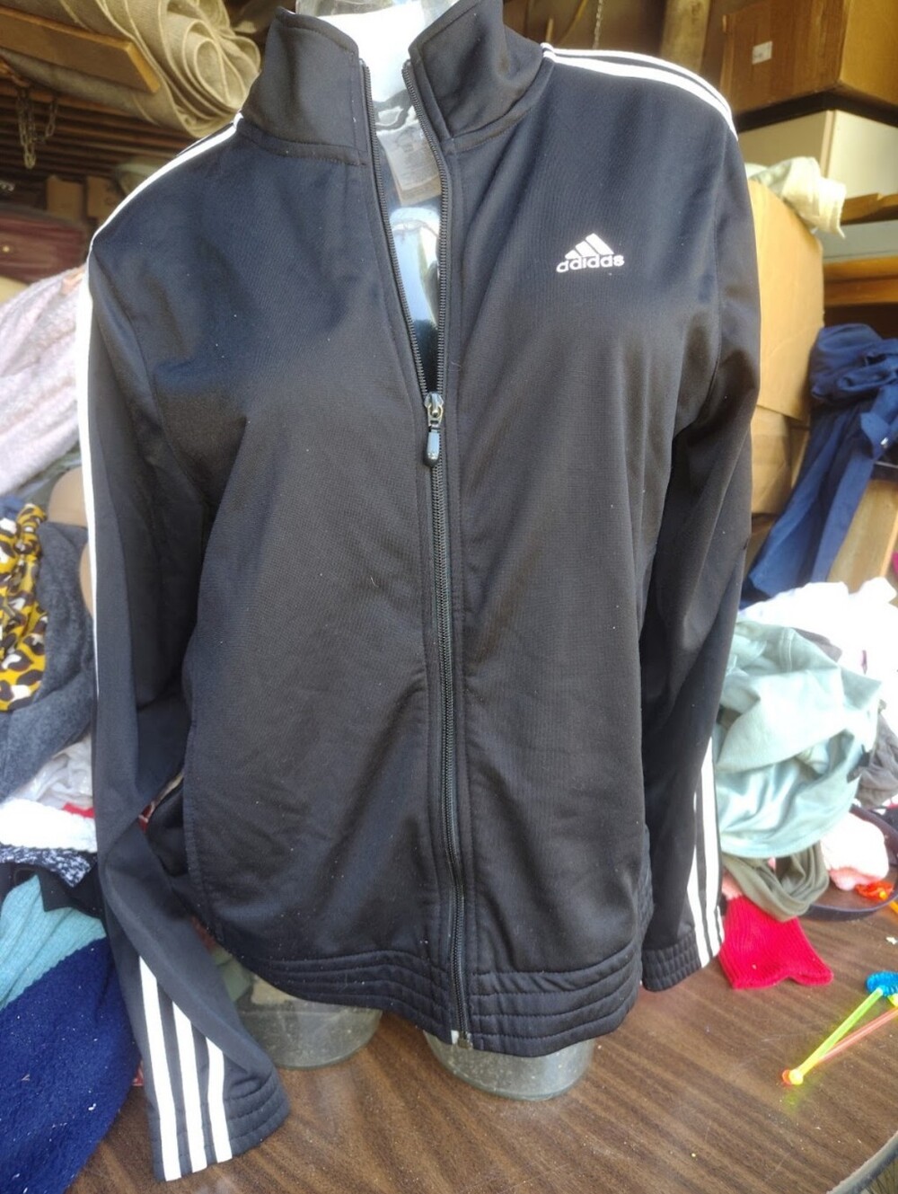 Adidas Women’s Black Track Jacket with White Stripes Medium